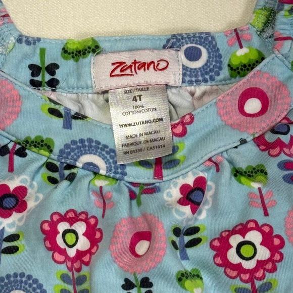 Zutano Girls 4T Blue Floral Flutter Sleeve Top - Picture 3 of 4